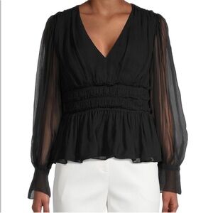 Rebecca Taylor Black 100% Silk Chiffon V- Neckline Blouse Size 2